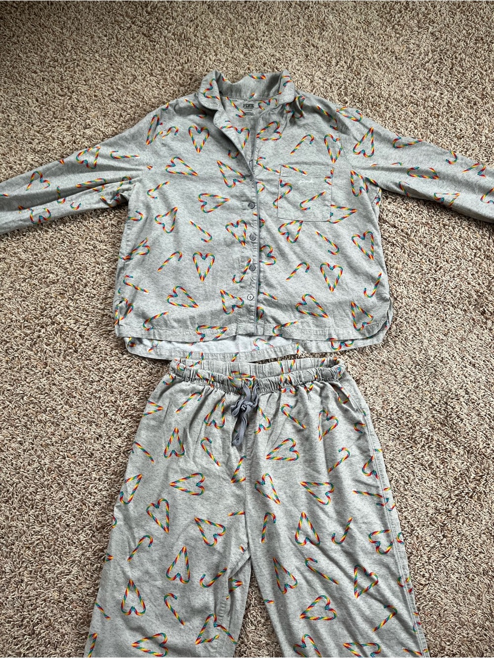 PINK heart rainbow candy cane pajama set🌈
